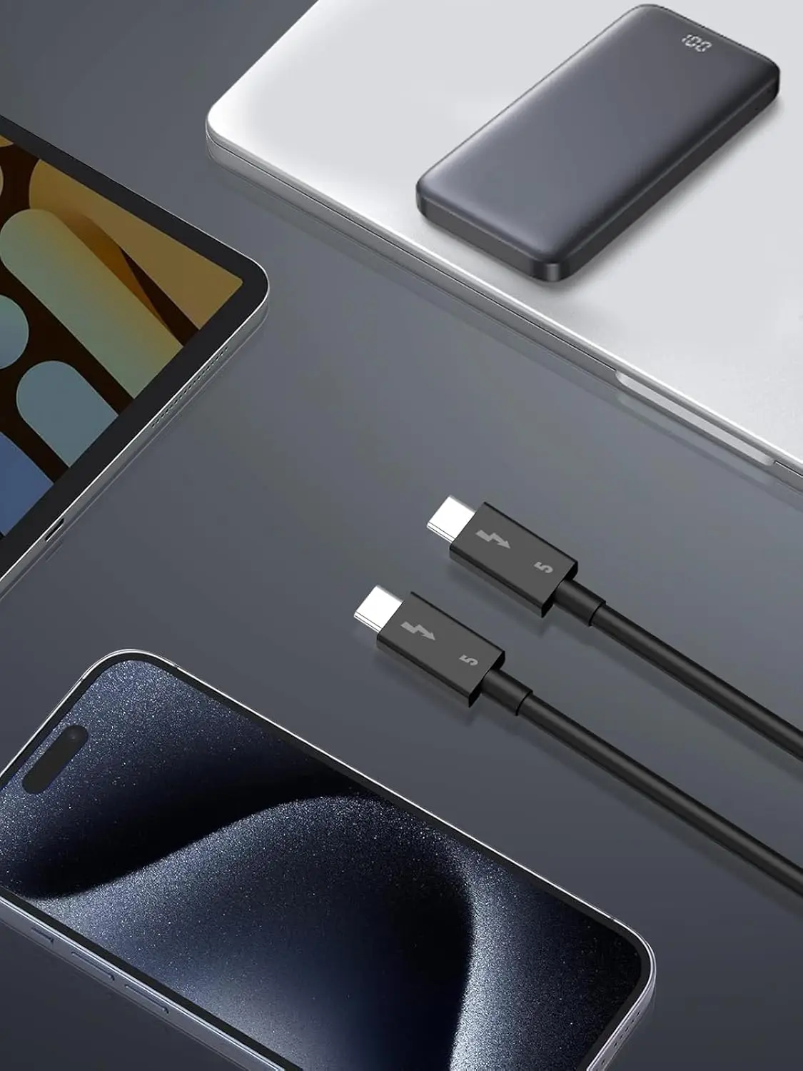 عرض ساخن لعام 2025 كابل CableCreation Smart Thunderbolt 5 متوافق مع Thunderbolt 4 USB4 Thunderbolt 3 USB-C للهاتف المحمول