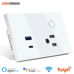 Shawader WIFI Tuya Smart Wall Socket US Plug USB TYPE-C 30W Outlet 15A Power Touch Wireless Voice Remote by Alexa Google Home