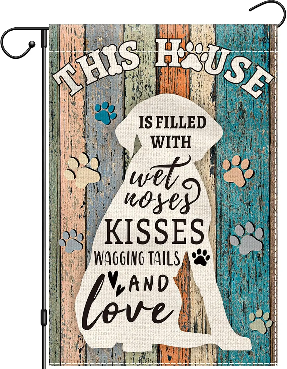 XUEXIANSHU Pawprints Pet Dogs Garden Flag 12x18 Double Sided, This House Is Filled With Kisses And Love Funny Yard Flags for uui