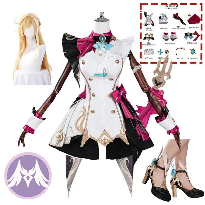 

Escoffier Cosplay Costume Wig Genshin Impact Dress Skirt Hat Tail Props Full Set Outfit for Women Girls Fontaine Halloween Party