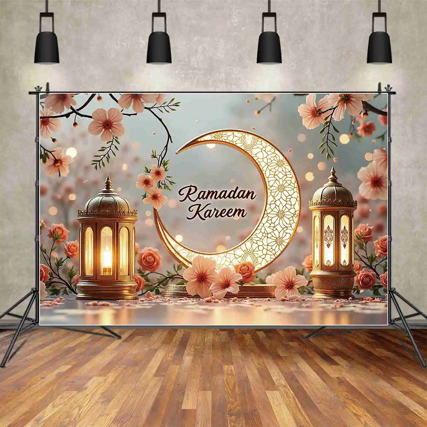 MOON.QG 2025 عيد الفطر خلفية رمضان مبارك خلفية المسجد الإسلامي فانوس زينة الحفلات استوديو الصور راية ملصق