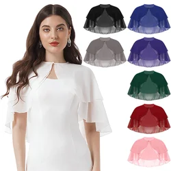 Women Elegant Chiffon Wraps Shawls Ruffle 2 Layer Bolero Wedding Cape Bridal Shrug Tops New Party Dress Cover Ups Wedding Wrap