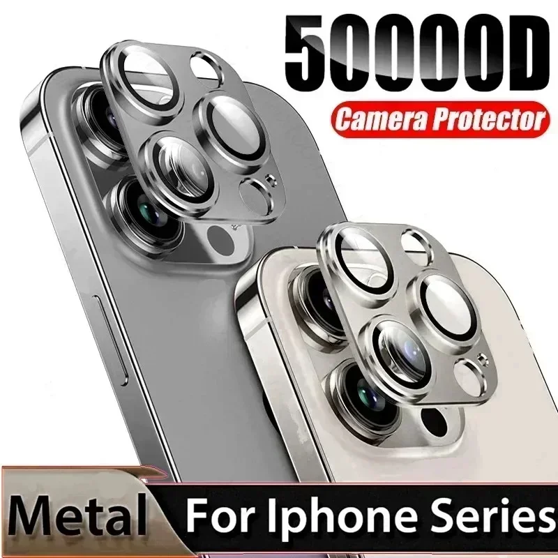 Pelindung kamera ponsel logam untuk iPhone 15 14 Pro Max 13 Mini Plus penutup lensa kaca Tempered untuk IPones 15Pro 14Pro 13Pro
