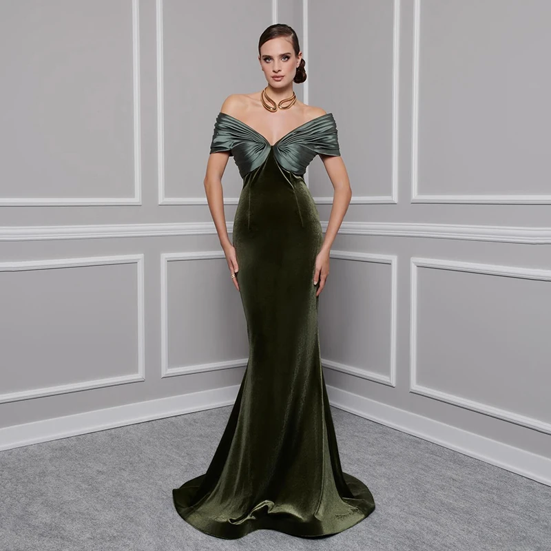 

Thinyfull Formal Mermaid Prom Dresses Off The Shoulder Velvet Evening Dress Saudi Arabia Dubai Cocktail Party Gowns Plus Size