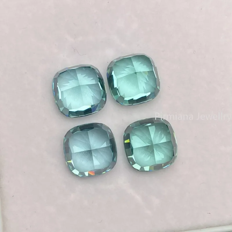 Pirmiana New Popular Paraiba Color Cushion Cubic Zirconia Stone Crushed Ice Cutting High-carbon CZ Diamond for Jewelry Making