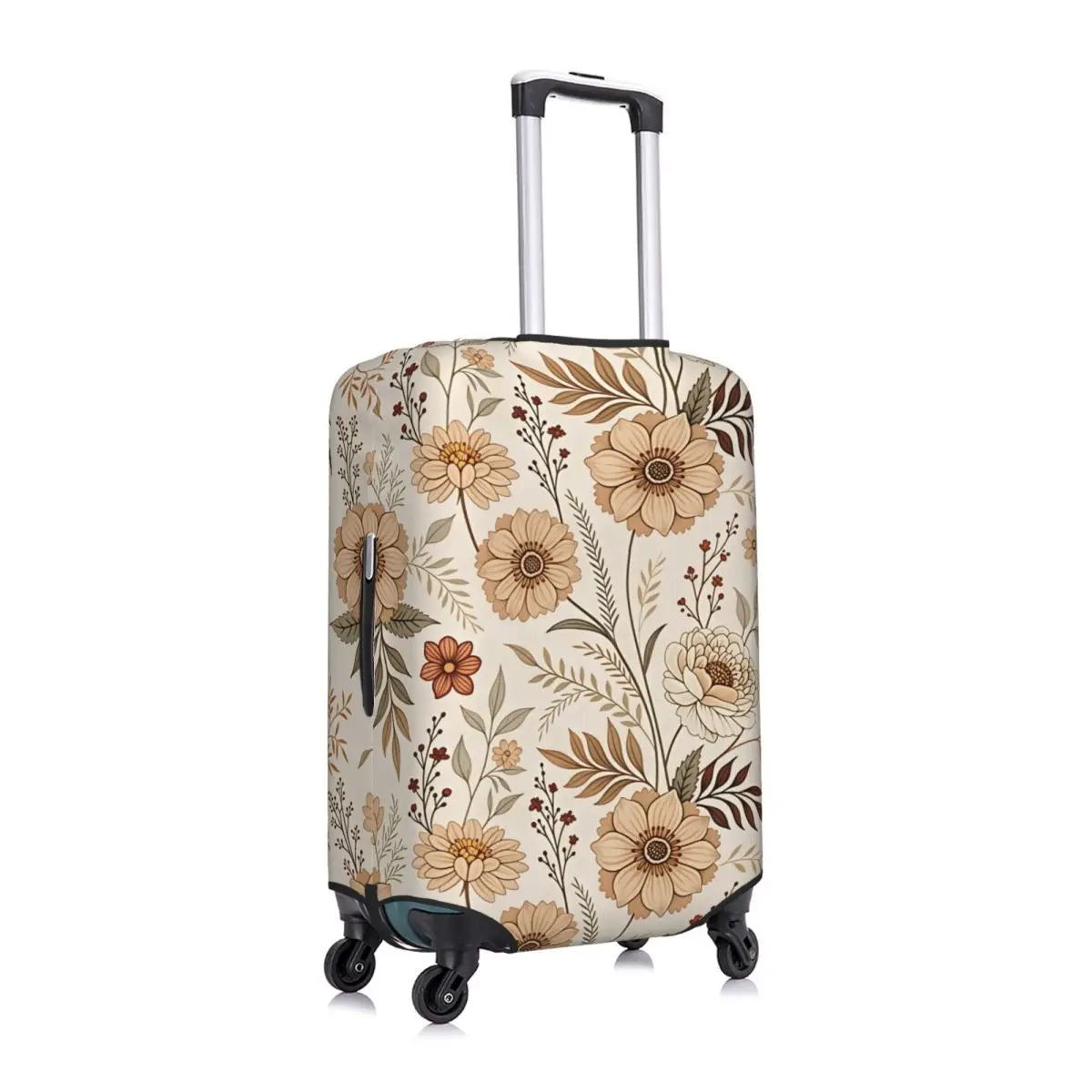 Funny Neutral Boho Earth Tone Vintage Floral Luggage Cover Protector Dust Proof Travel Suitcase Covers