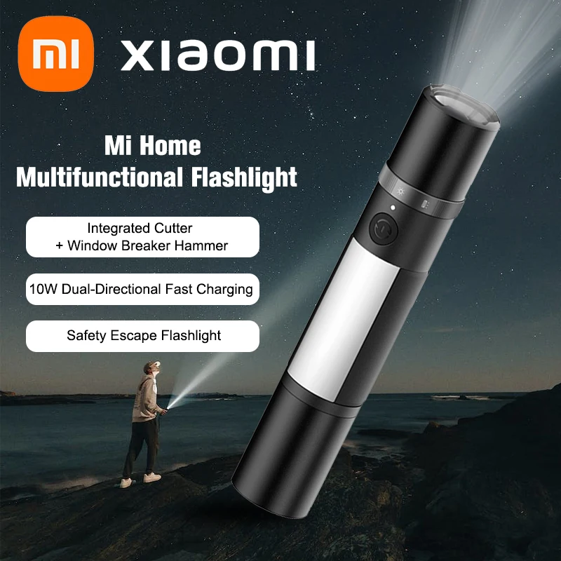 Mijia Multi-functional LED Flashlight Zoomable Ultra Bright Torch Window Breaker Safety Belt Cutter Car Emergency Light 3100mAh