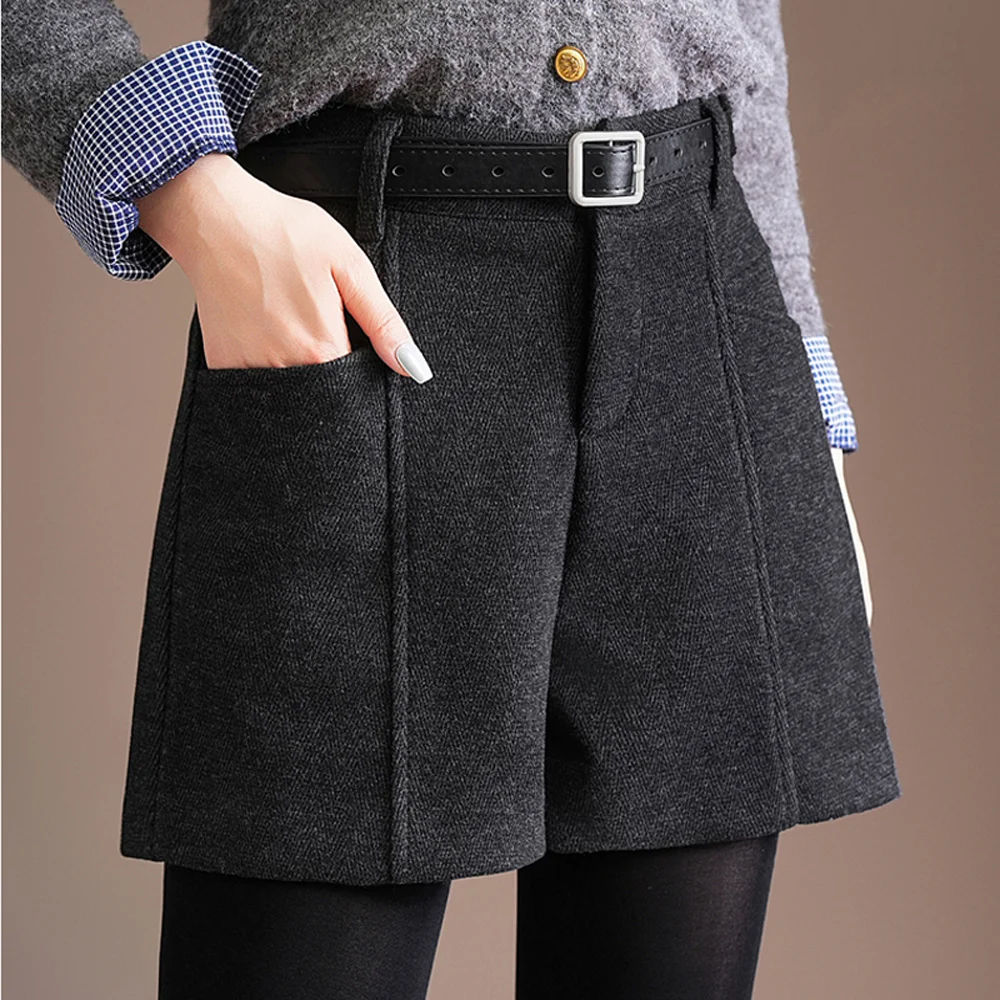 

Широкие шорты в корейском стиле, женские осенне-зимние новые модные повседневные брюки с высокой талией больших размеров, прямые брюки А-силуэта