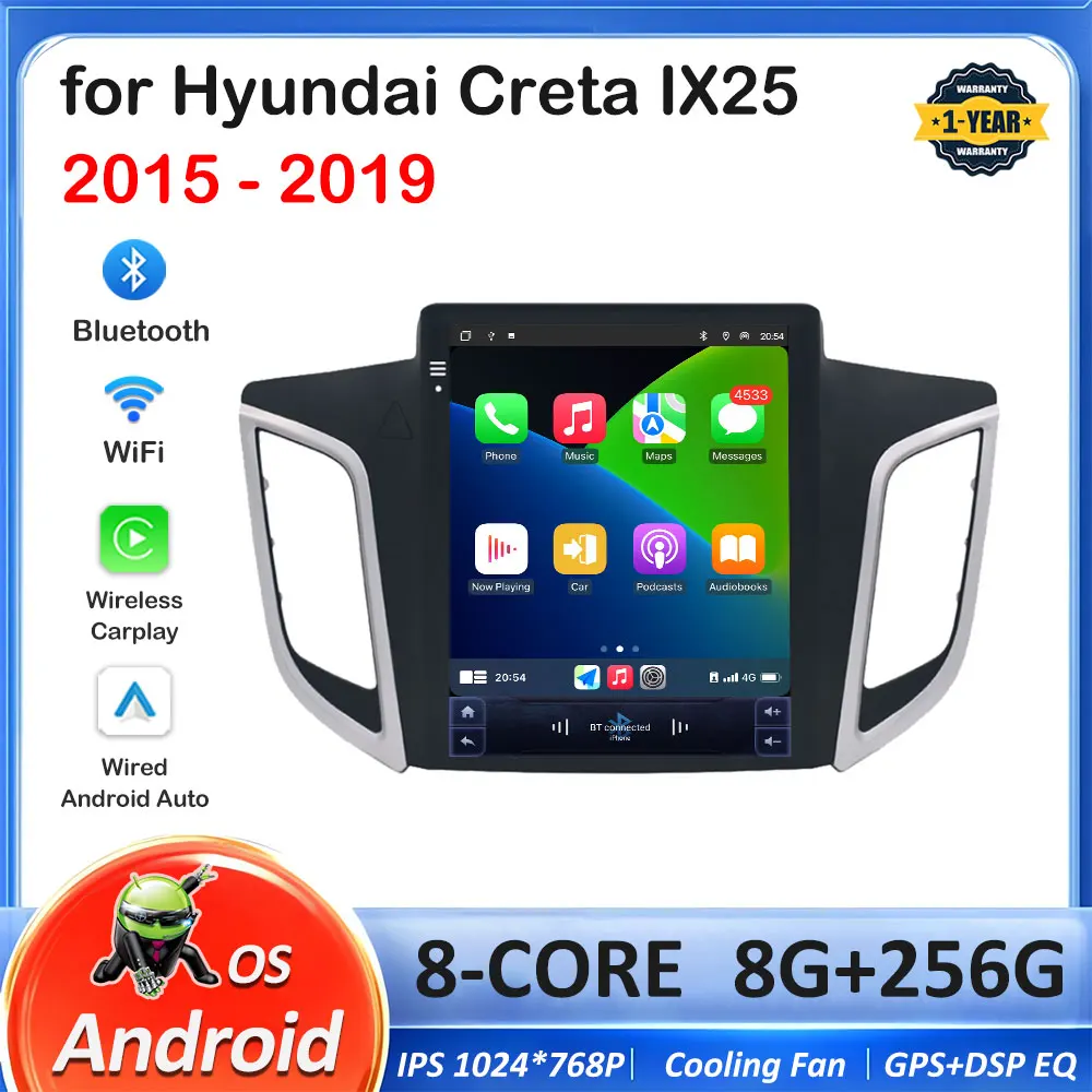 Autoradio IPS Touch Screen for Hyundai Creta IX25 2015 2016 2017 2018 - 2019 Intelligent System Wireless Carplay GPS Navigation