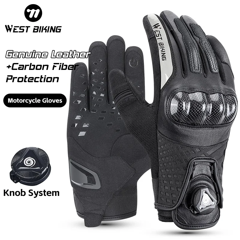 

WEST BIKING Leather Cycling Gloves Touch Screen Anti-slip MTB Road Bike Gloves Breathable Comfortable Motorcycle E-bike Mitts