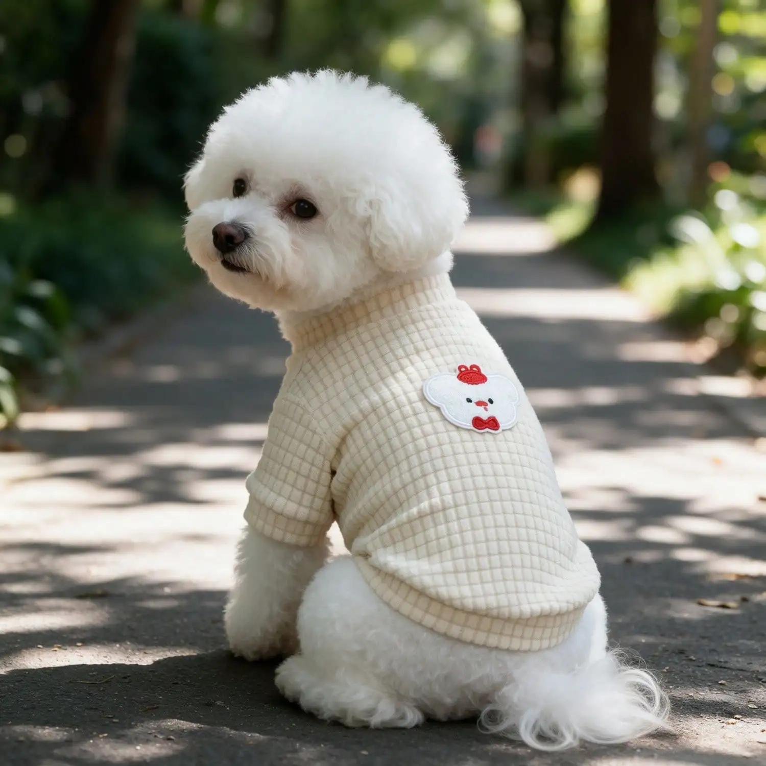 1PC Cloud Cartoon Patch Waffle Knit Dog Shirt, Soft Half High Collar Pet Outfit for Small Dogs