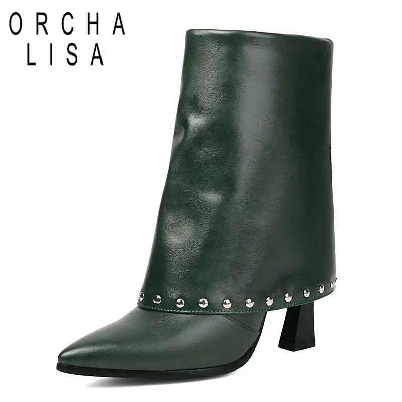 

ORCHA LISA 2025 Роскошные женские сапоги до середины икры с острым носком на странном каблуке 9,5 см на молнии с кристаллами размера плюс 42 43 Fashion Dating Bota