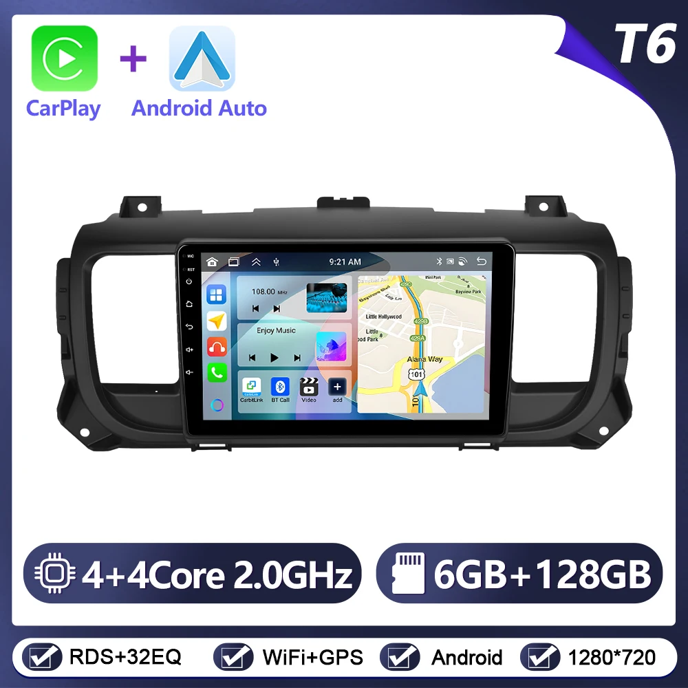Podofo 9 inch autoradio voor Citroen Jumpy 3/Peugeot Expert/Toyota Proace 2016 draadloze CarPlay Android Auto WiFi GPS stereo