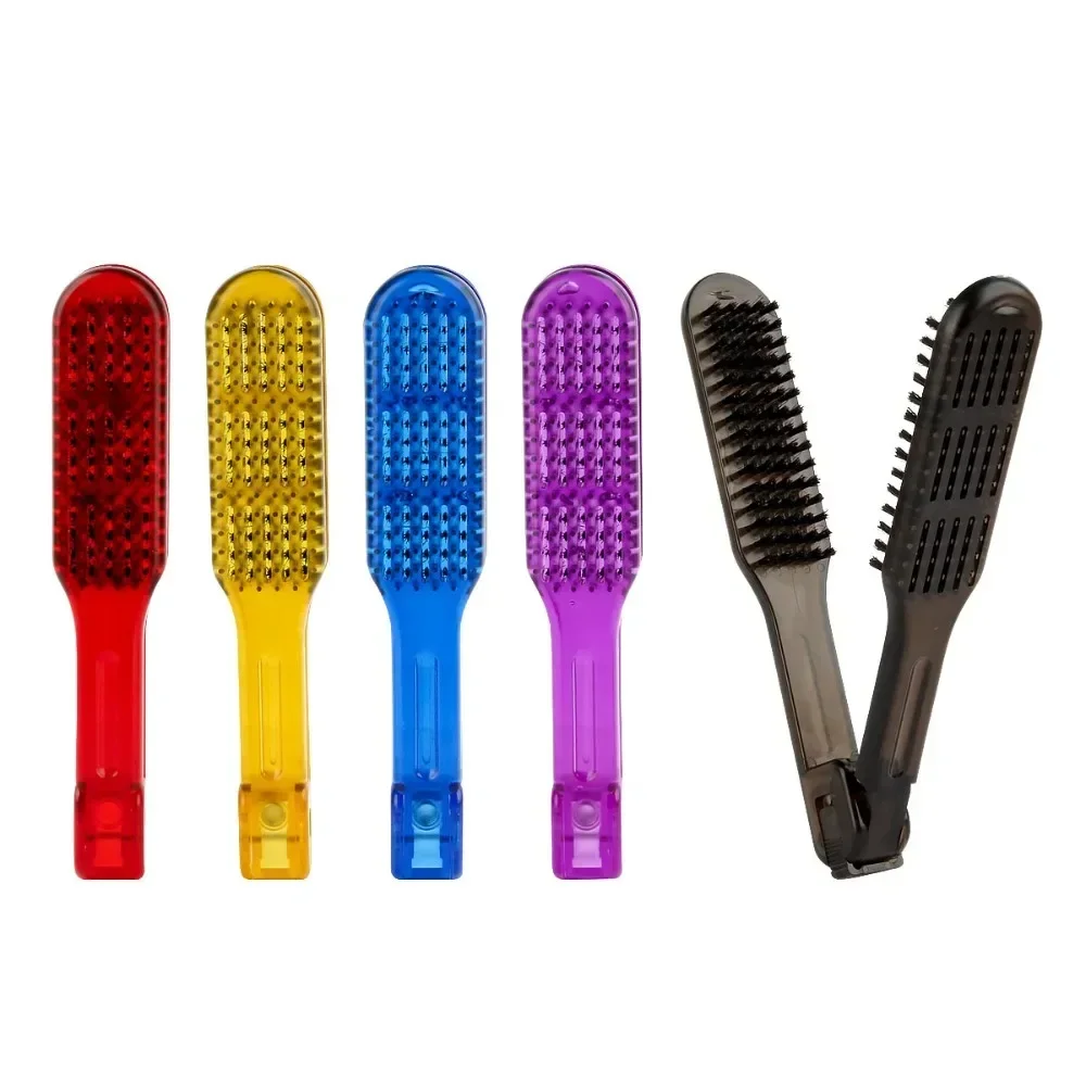 

Plastic Straight Hair Comb Hairdressing Straightener Nylon Hair Clip Double Brushes V Shape Combs Clamp Not Hurt Styling Tool