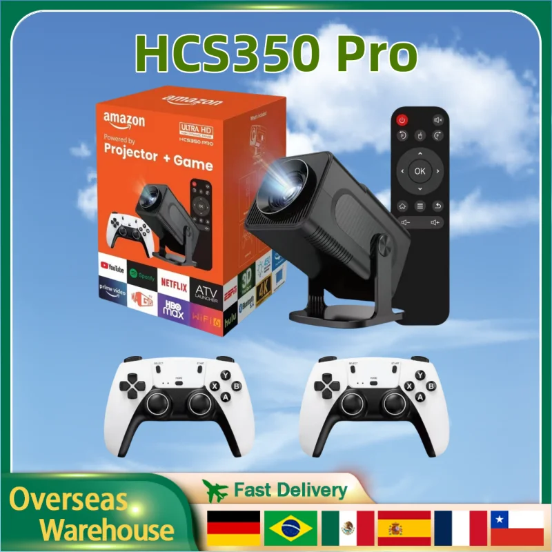 

HCS350 Pro Retro Video Game Consoles Portable Intelligent Projector Android12 System WIFI 720P Quad Core ARM Cortex-A53