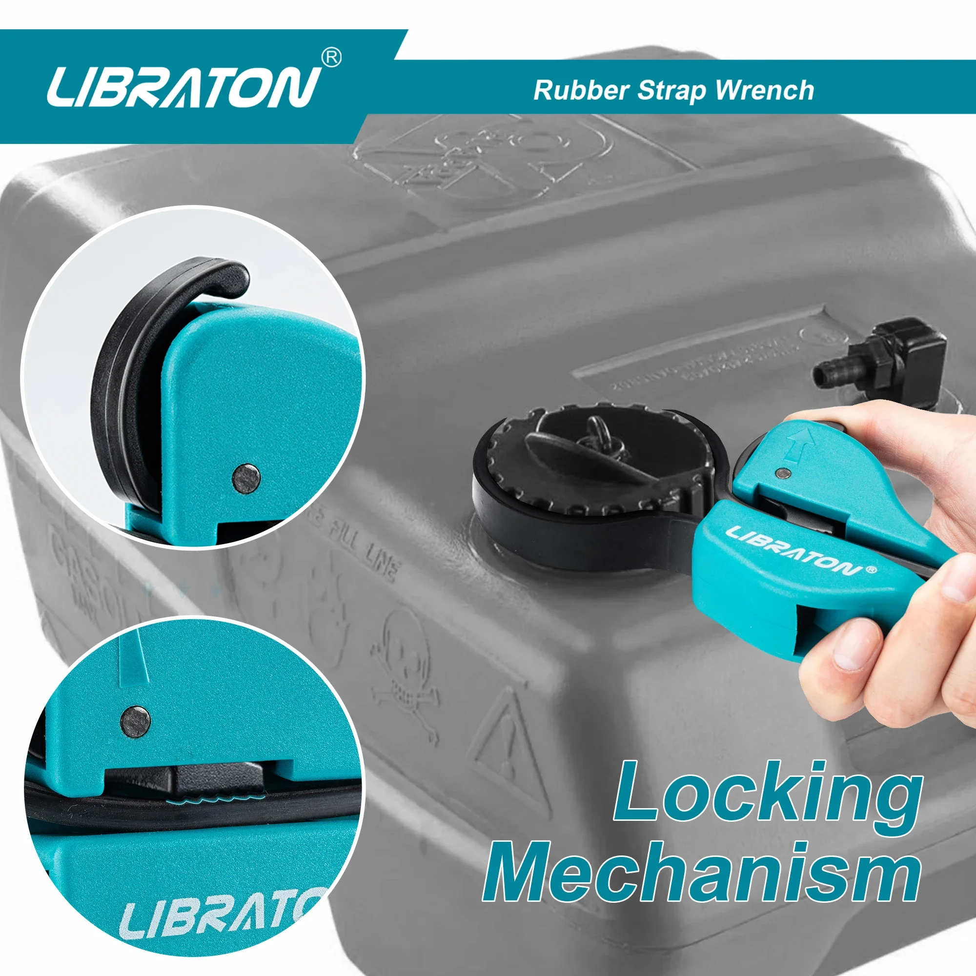 LIBRATON 1PC Adjustable Strap Wrench 190mm, Universal Rubber Locking Strap Oil Filter Puller & Removal Tool for Jars, Pipes