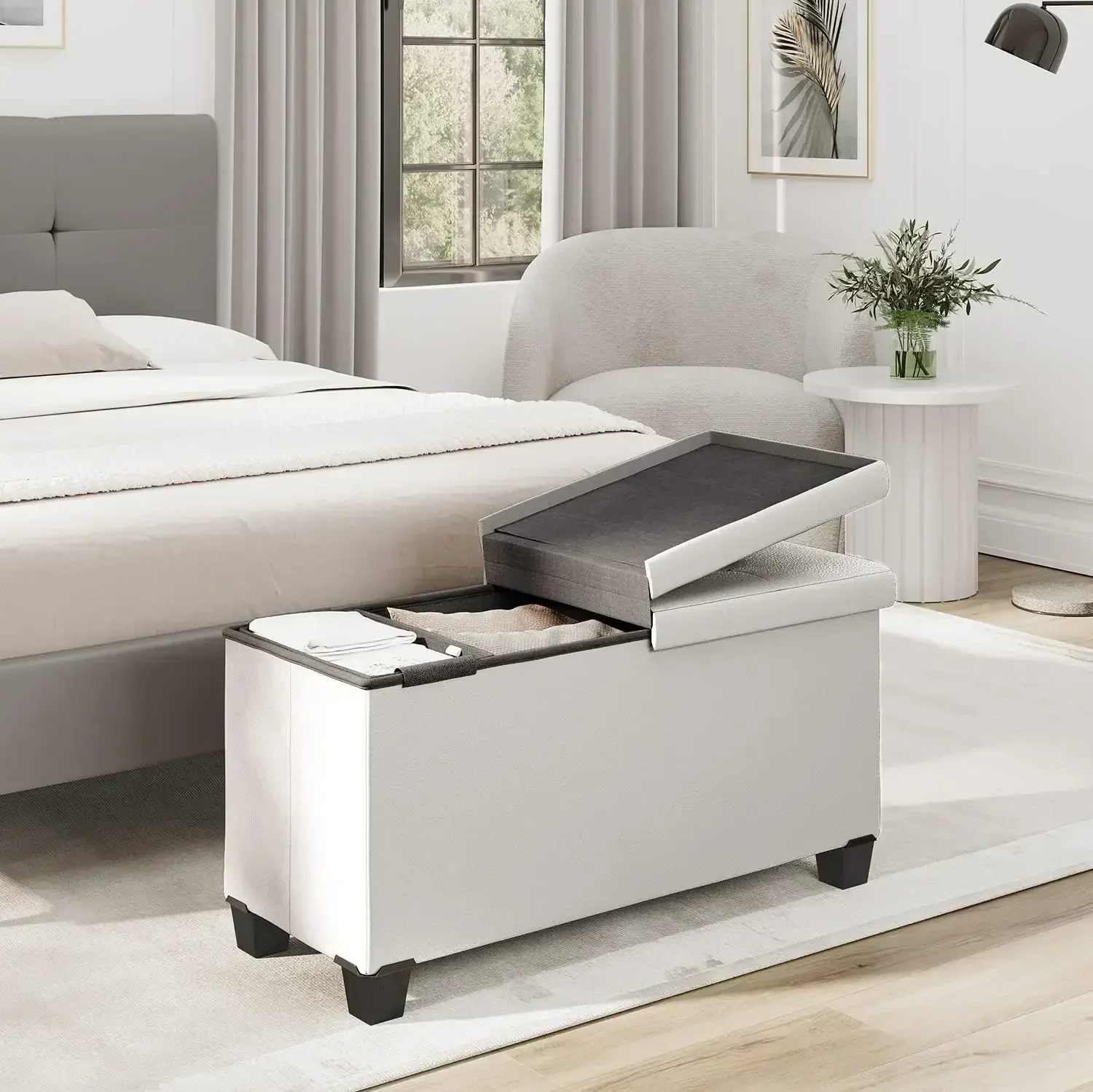 Storage Ottoman Bench with Storage Bins, 30-In , Bench for Bedroom End of Bed, Folding Foot Rest Ottoman