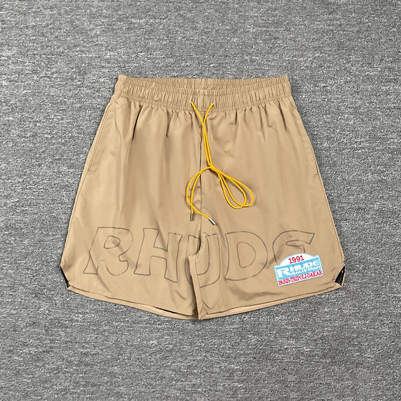 New Arrival RHUDE Unisex Daily Wear Shorts Statement Large Letter Patch Badge Elastic Waist Loose Street Short Pants