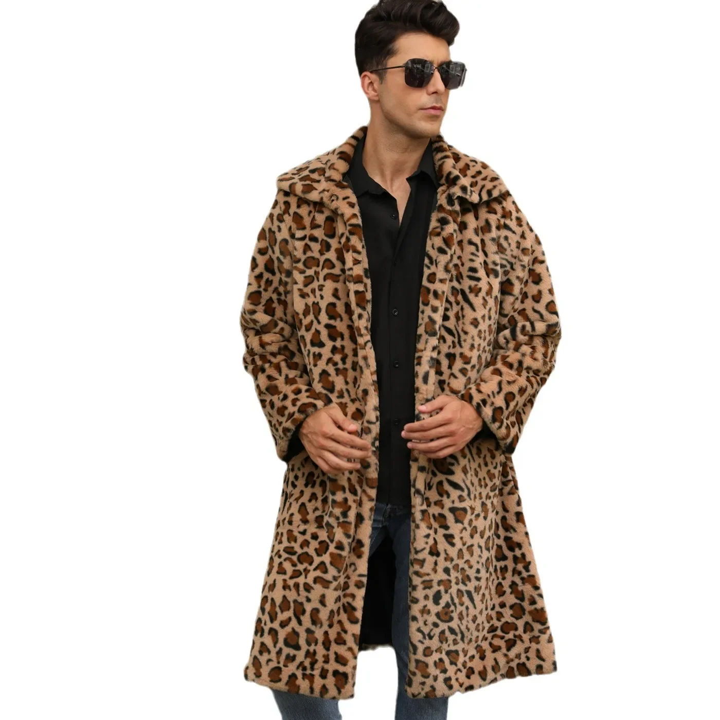 

Men Faux Fur Jacket Leopard Coat Thick Long Sleeve Warm Shaggy Outerwear Luxury Fur Long Jacket Bontjas Jackets Mens Winter