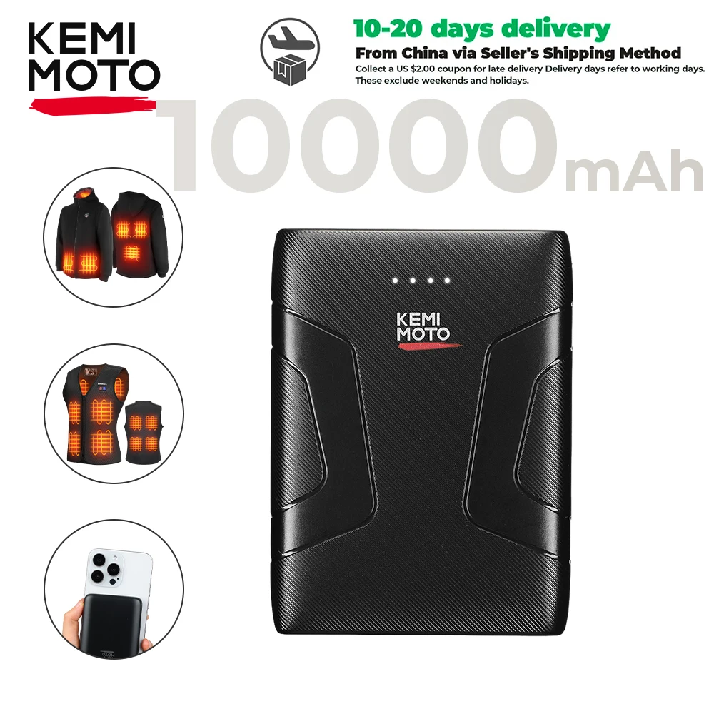 

KEMIMOTO Mini Power Bank 10000mAh Heated Jackets Battery Heating Vest Fast Rechargeable Safety CE Certification Batteries