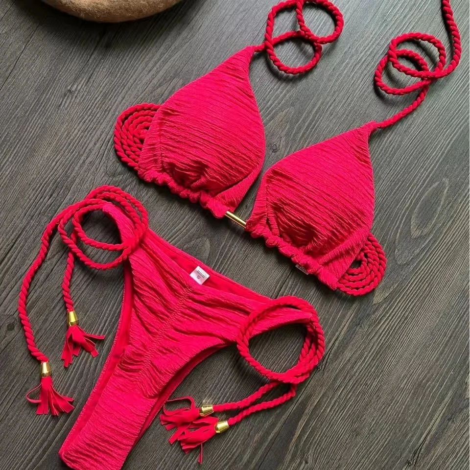 Sexy Braided Rope Bikini Set Women's Strappy Beach Swimsuit for Women Tankini Biquinis Mujer 2026 Swimwear Women Bikini