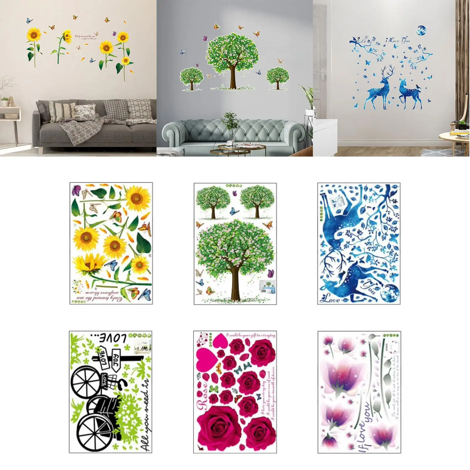 Beautiful Wall Sticker DIY Decoration Waterproof Planter Background PVC Easy to Clean Wall Decals for Office Bedroom Living Room