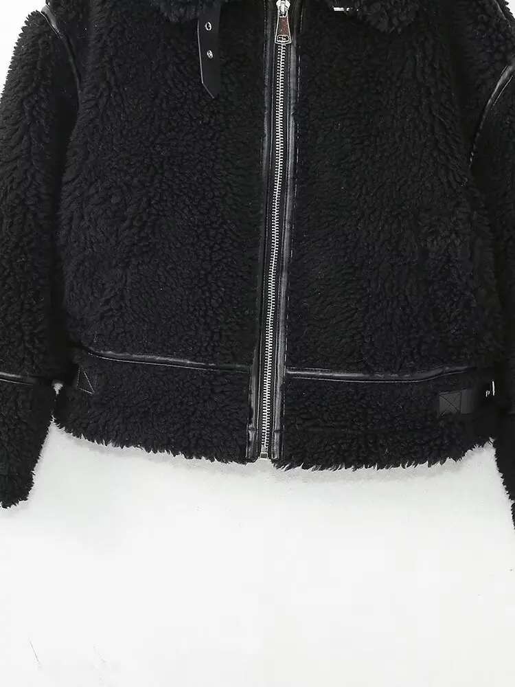 TRAF Women 2024 Jesień i zima Nowa moda Minimwind Faux Fur Patchwork Jacket Zipper Ciepła kurtka Odzież wierzchnia Mujer