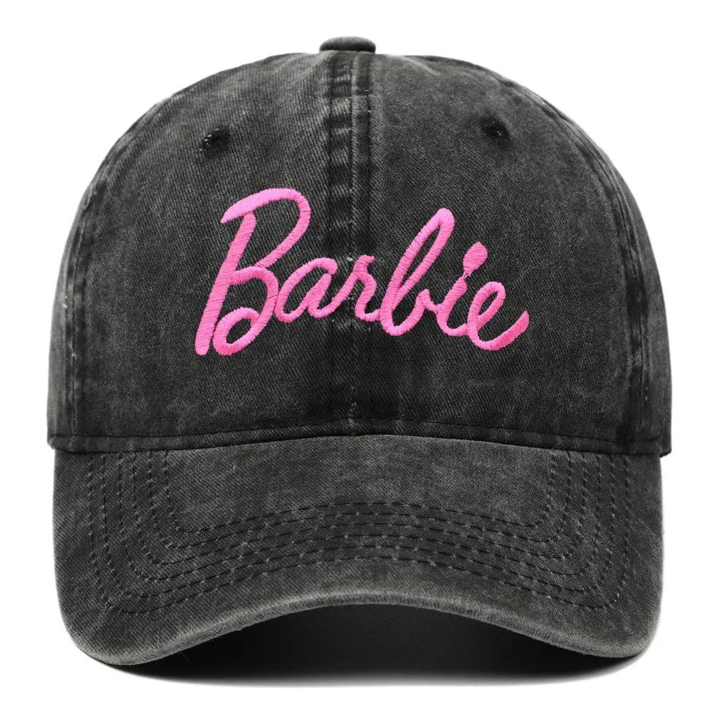 New Kawaii Barbie Retro Washed Baseball Cap Fashion Girls Boys Spring Summer Letter Embroidery Adjustable Sun Peaked Hat Gifts