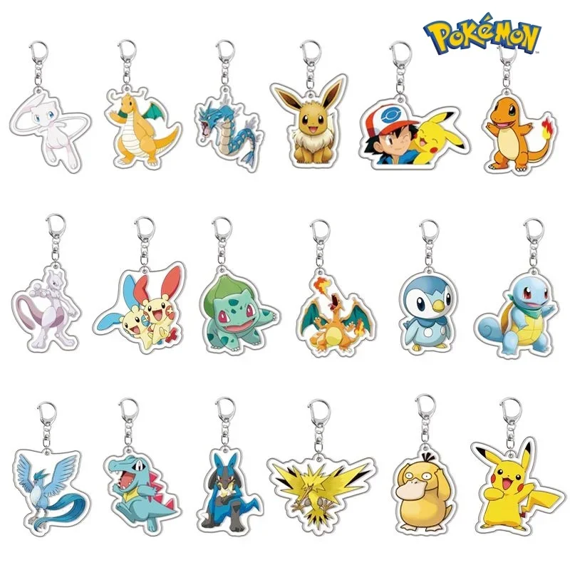 

Pokemon Pikachu Keychain Cartoon Anime Action Figures Charizard Gengar Eevee Mewtwo Acrylic Double-sided Keychains Pendant Gifts