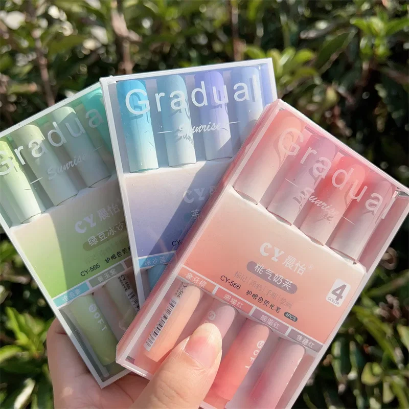 

2025 4Pcs/Pack Gradual Highlighter Pens Kawaii Candy Color Manga Markers Midliner Pastel highlighter set Stationery kids gift