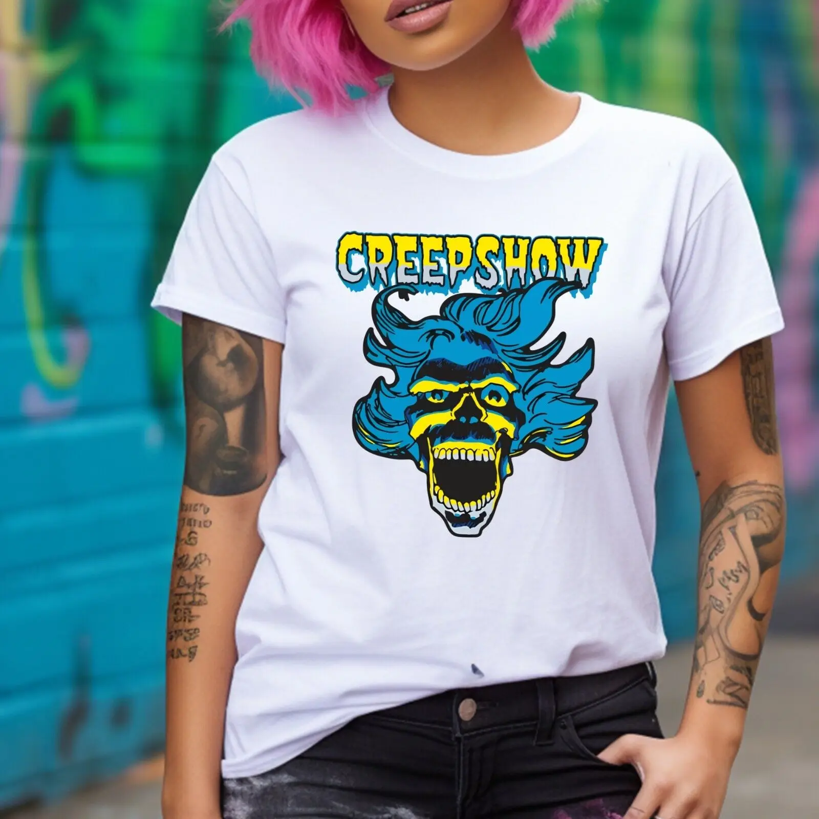 تي شيرت CreepShow فيلم رعب أبيض S-3XL