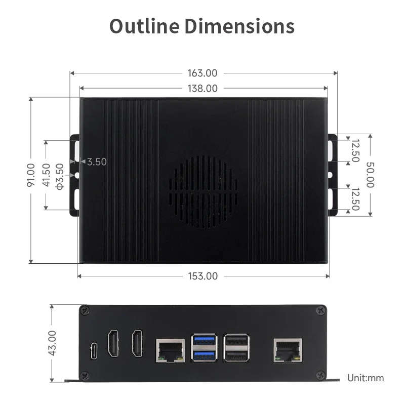 Boîtier en alliage d'aluminium pour Raspberry Pi 5, kit de mini-ordinateur tout-en-un, PCIe à 4 canaux, ports USB 3.2, Gen1, Tech BOX