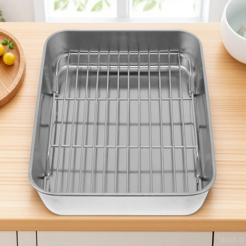

1Set Roasting Pan with Draining Rack Stainless Steel Baking Tray for Oven Bbq Grilling Fish Meat Vegetables Large Size Rust
