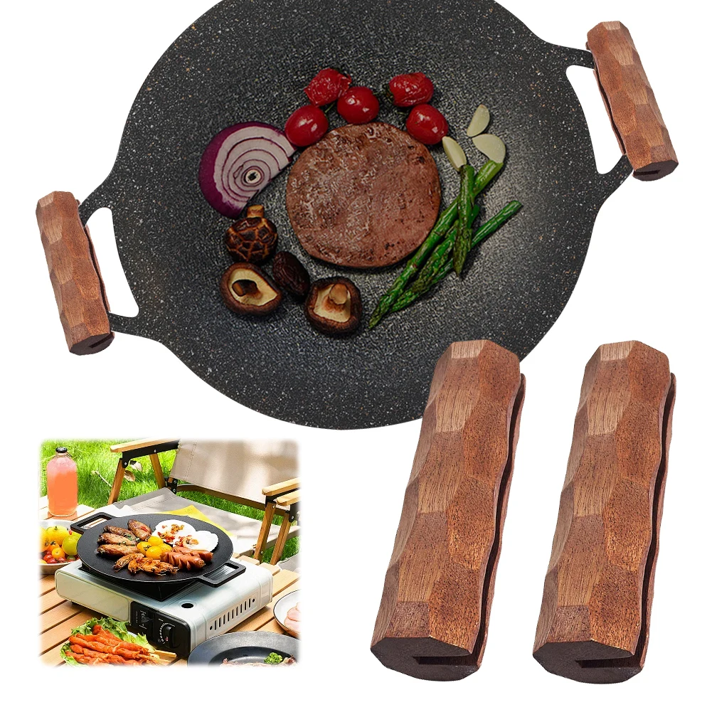 

2Pcs Sapele BBQ Pan Handle Heat Resistant Barbecue Pan Handle Pan Insulated Handle for Cookware Sauce Pan Sauteing Grilling Pan