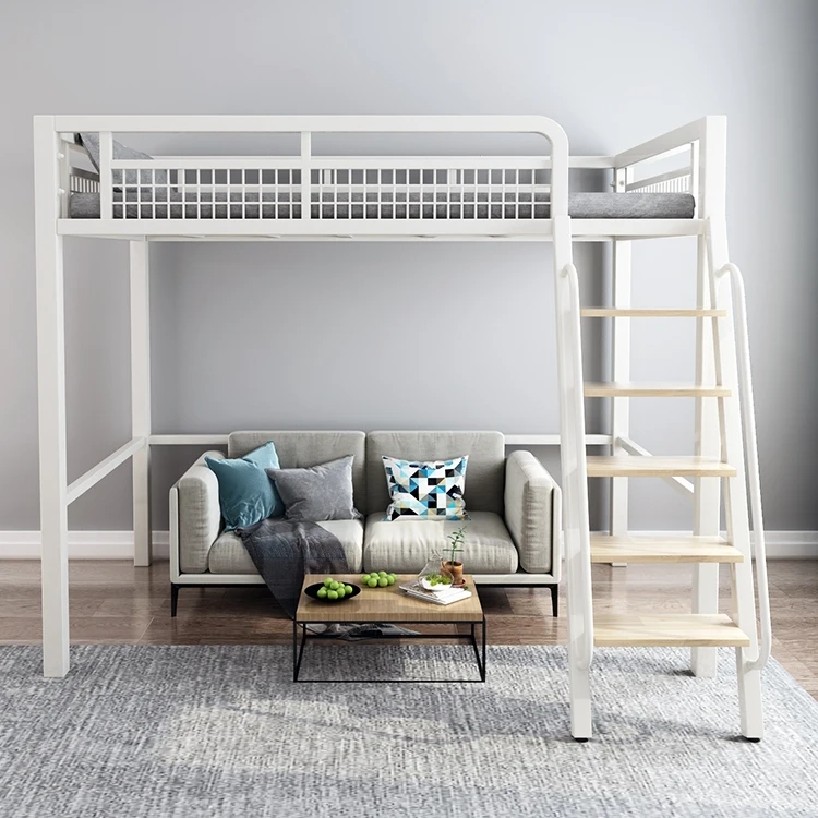 ！@Nordic Iron Loft Bed Customizable Single Double Layer Black White Metal for Bedroom Apartment Villa for Small Hotels Living