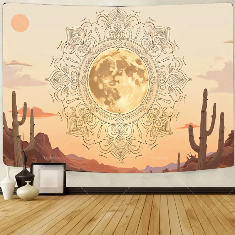 

1шт настенный гобелен пустынный закат Мандала гобелен-бохо шик полная луна кактус настенное искусство