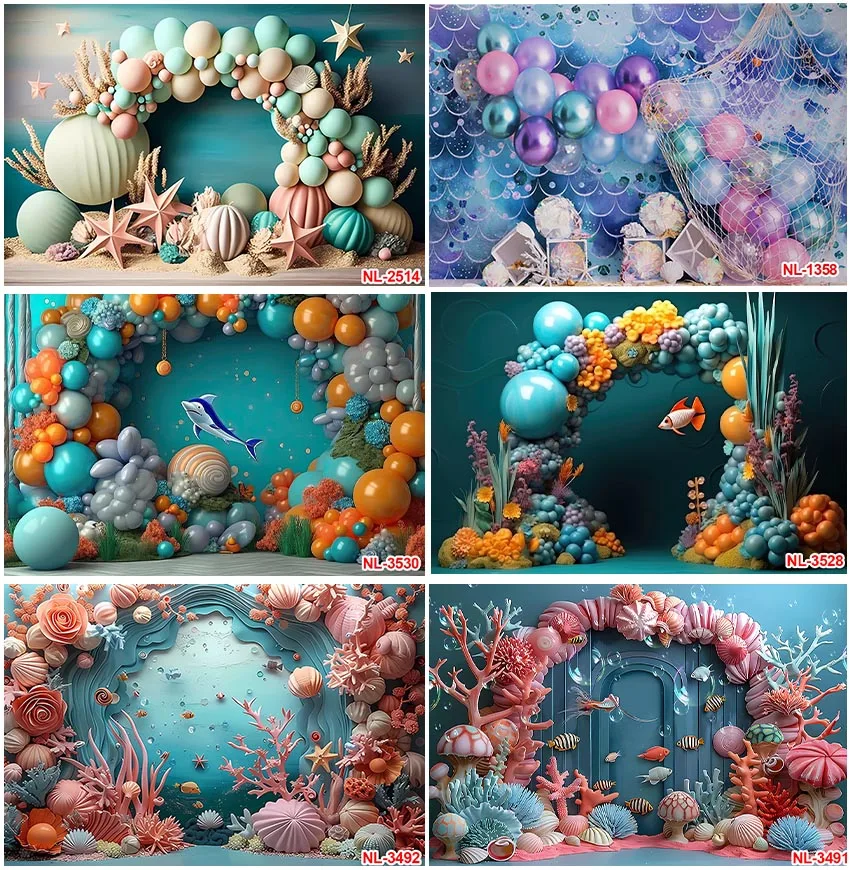 Baby Shower Under Sea Coral Starfish Shell Balloons Decor 1st Birthday Newborn Party Backdrops Photo Booth Ocean Backgrounds