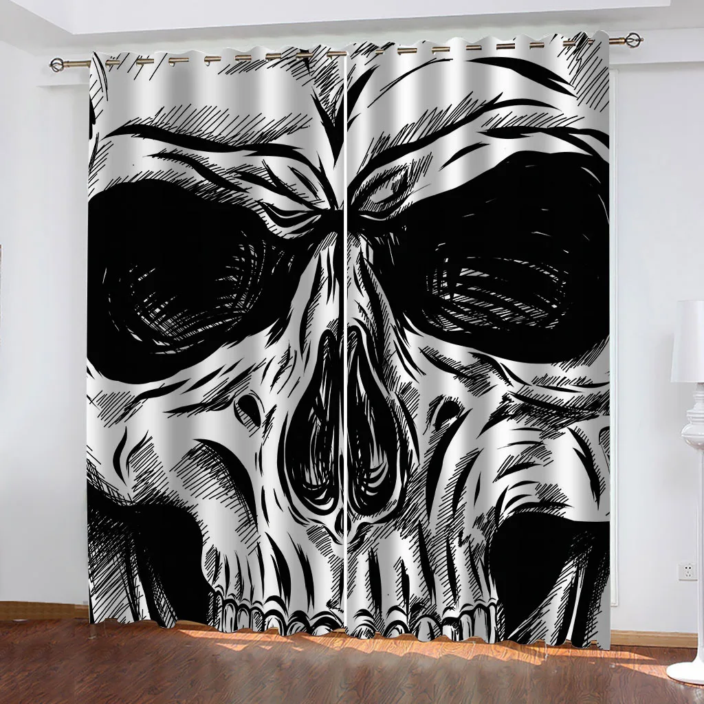 Curtains For Large Windows 3D Scary Cool Skull Blackout Curtain Living Room, Luxury Set Of 2 Fashion Design Room Decor