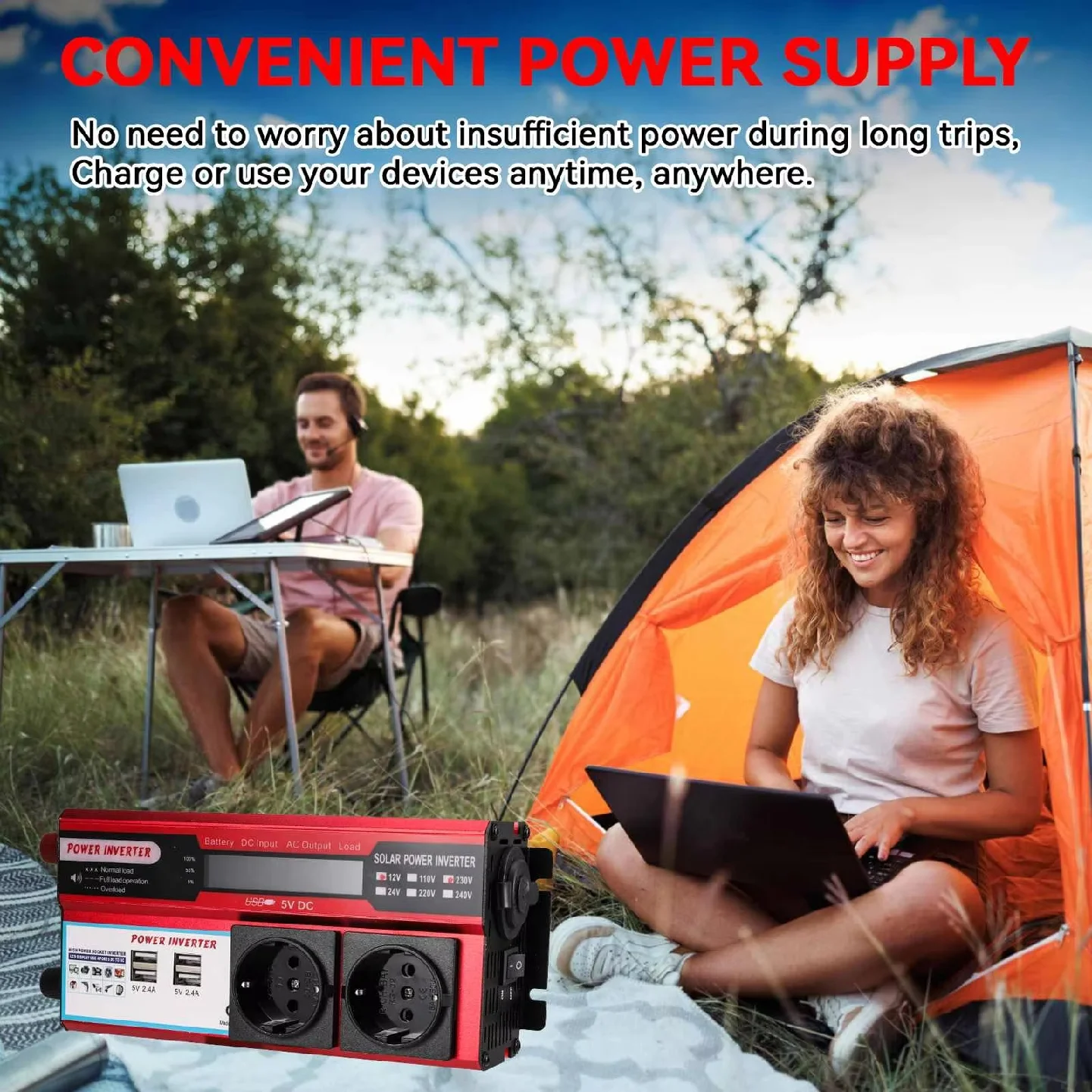 4000W Power Inverter DC 12V to AC 220V 230V Transformer with 4 USB EU Sockets Charging with LED Display