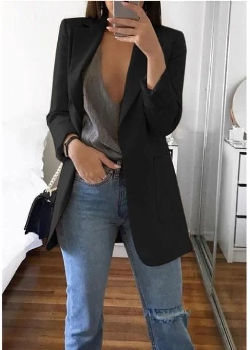 Women Lapel Slim Cardigan Suit Coat Fashion Casual Suit Polo Neck Slim Fit Blazer Long Sleeve Jacket Coat