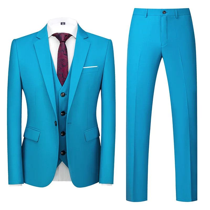 

G076 Business casual groom best man suit tuxedo three piece suit solid color slim multi-color professional suit for men