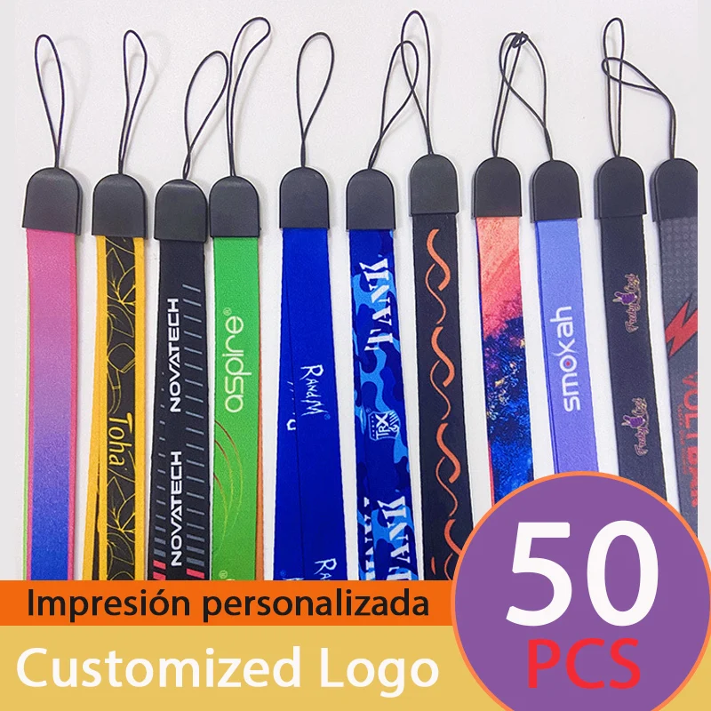 

50 шт. индивидуальный ремешок для телефона с персональным принтом, толстый шейный веревочный брелок, полноцветный ремешок с теплопередачей для удостоверения личности