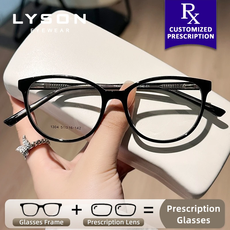 

LYSON Textured Round Anti Blue Light Prescription Glasses Women Anti-Reflective Optical Eyeglasses Photochromic Myopia Glasses