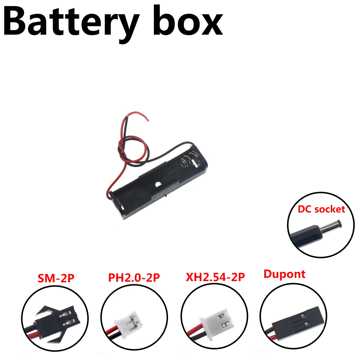 

5PCS DIY 1x AA Battery Holder Storage Box Case with DC 5.5x2.1mm XH2.54 PH2.0 SM-2P Power Plug back to back