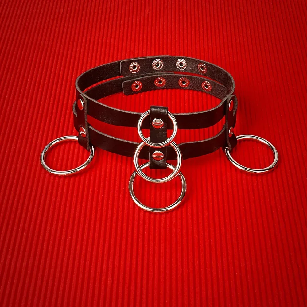 Punk Gothic Rock and roll Night club Individuality Exaggerate Hip hop Cortex Double row Ring Circle PU Leather Choker Pendant
