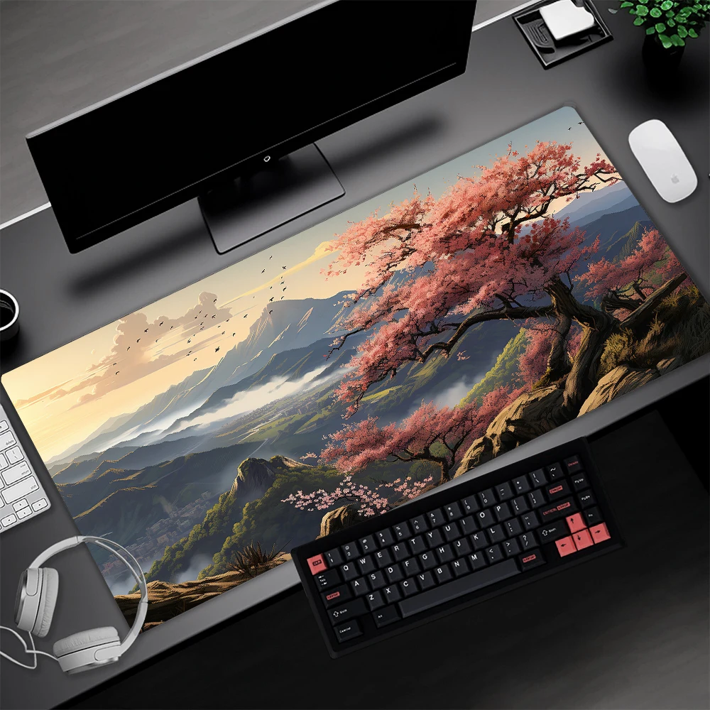 Sakura Mousepad Landscape Extra Large Desk Mat 1200mm Mausepads Cherry Blossom Rubber Mouse Pad Gamer Carpet 100x50 Office Rugs