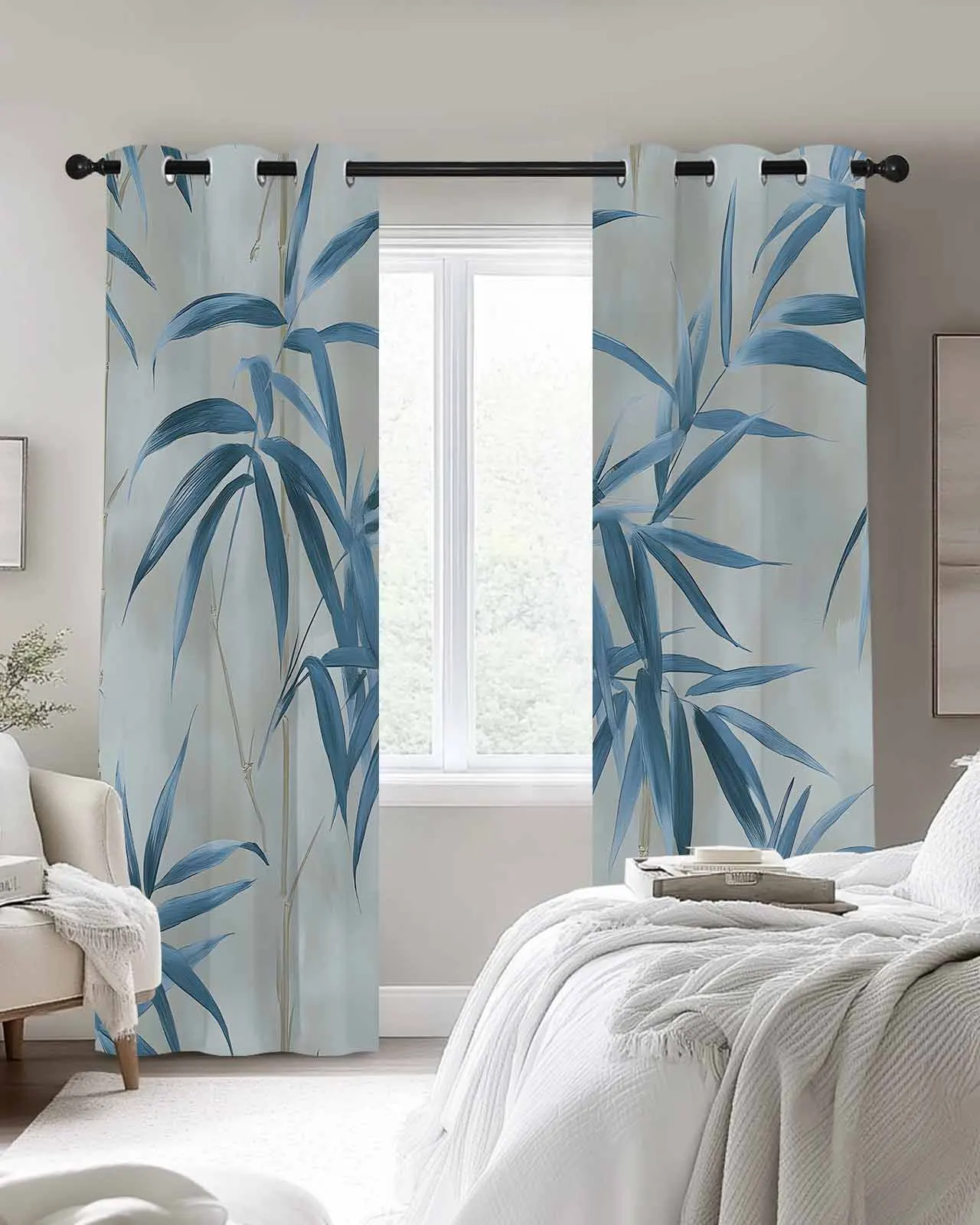 

Modernism Plant Leaf Window Curtains Living Room Outdoor Fabric Drapes Curtain Home Decor