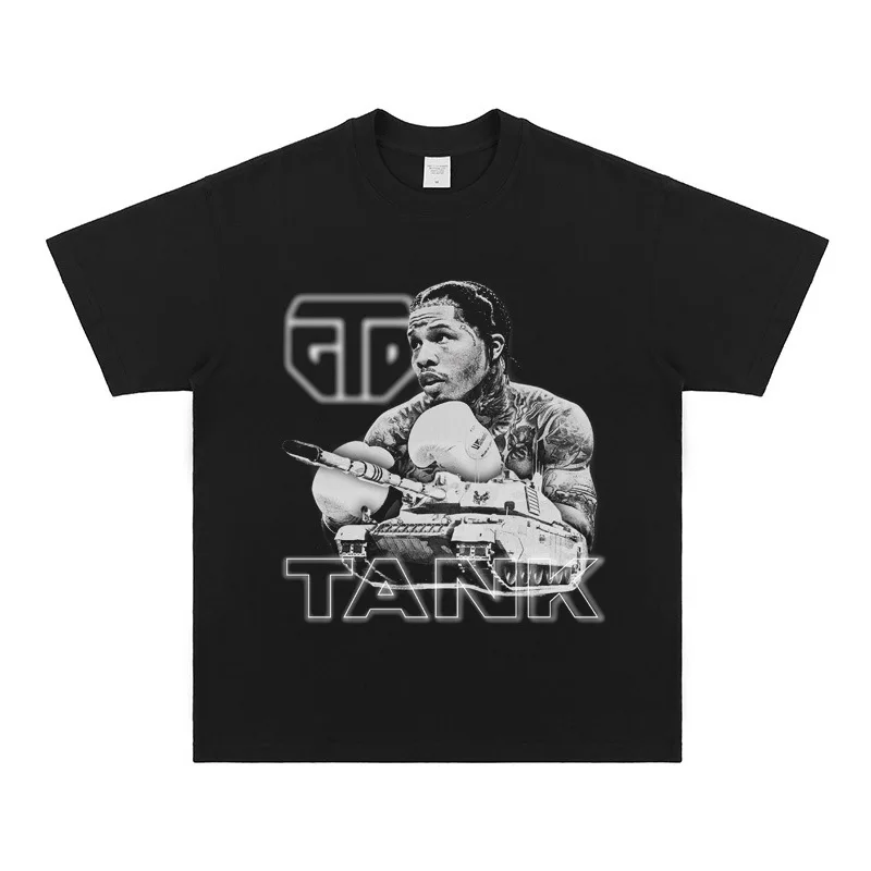 

Tank Davis American Short Sleeve Vintage Washed Vintage Boxing Fighting Small Neckline Tide