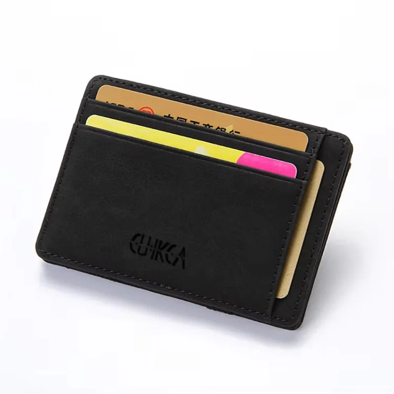 

Brand Portable Men Male PU Leather Mini Small Magic Wallets Zipper Coin Purse Pouch Plastic Credit Bank Card Case Holder