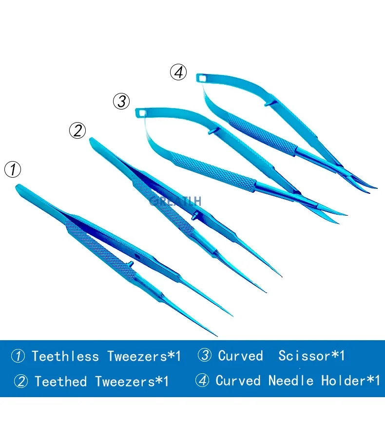 4pcs titanium Ophthalmic instrument set forcep needle holder scissor OR Silicone Sterilization tray